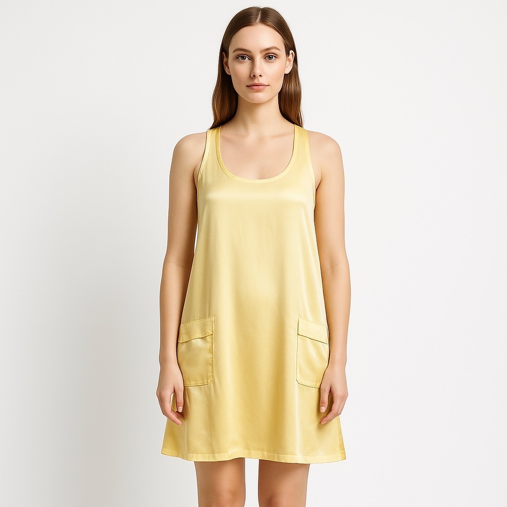 NEW Kristensen Du Nord Silk Scoop Neck Mini Dress,‎ Yellow, Large